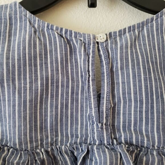 Crew Factory Cold Shoulder Ruffle Chambray Striped Top sz 2 - Picture 6 of 9